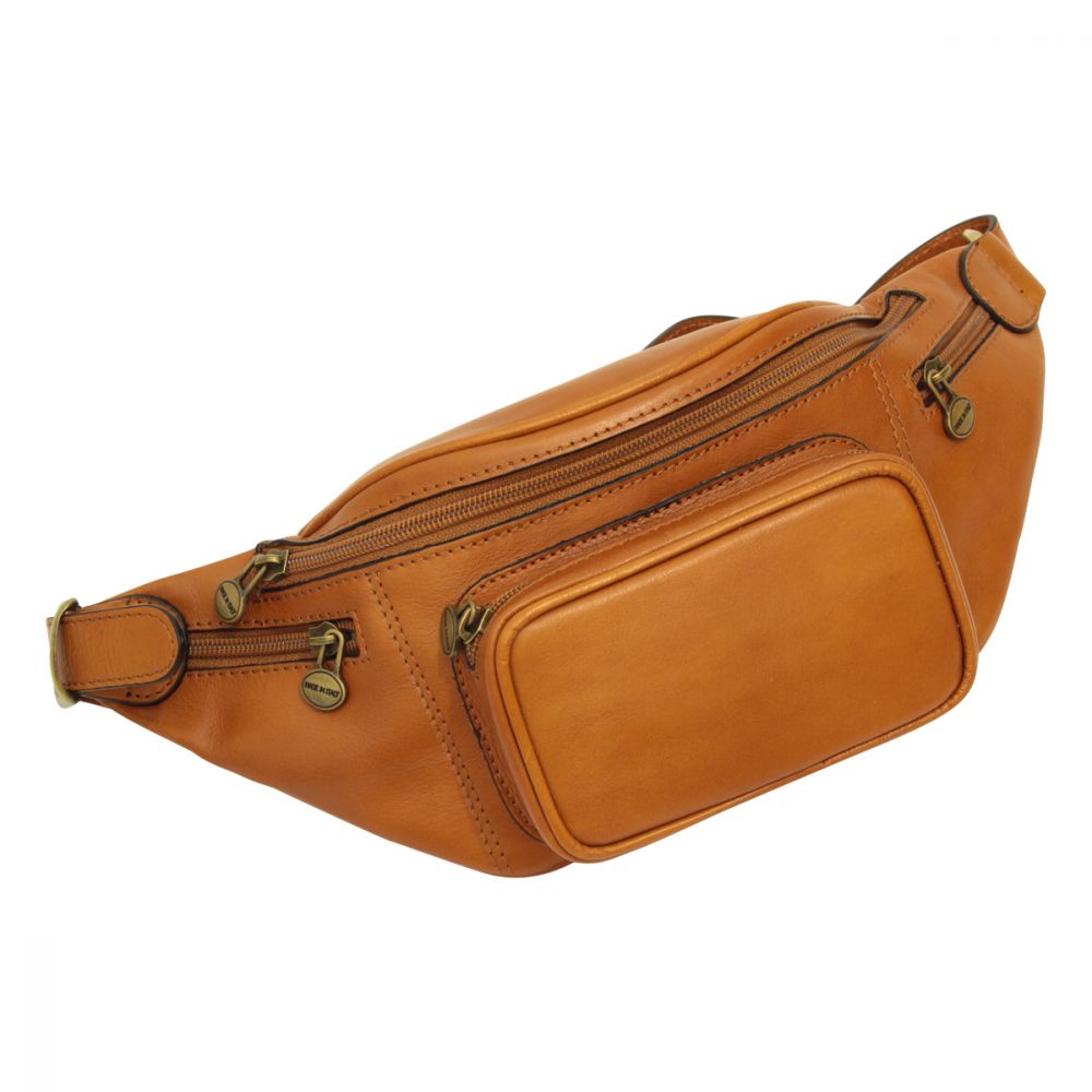 Gürteltasche aus Leder für Outdoor und Festival 3 FrontansichtLedergürteltasche kolonial